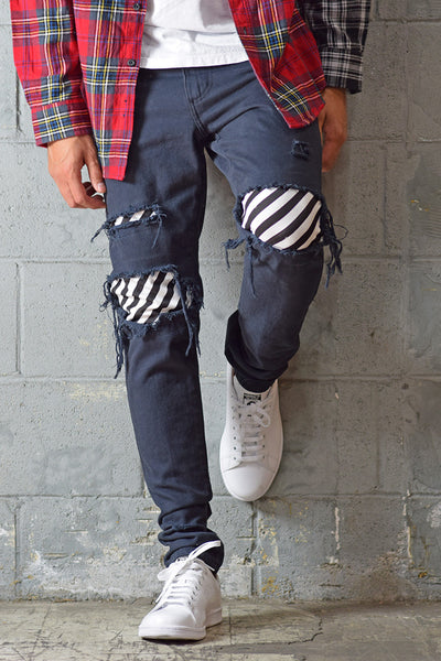 PREORDER Black Stripe Patched Jeans