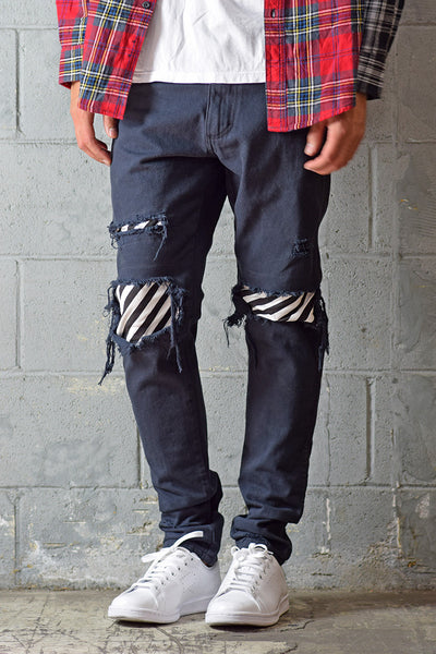 PREORDER Black Stripe Patched Jeans