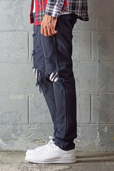 PREORDER Black Stripe Patched Jeans