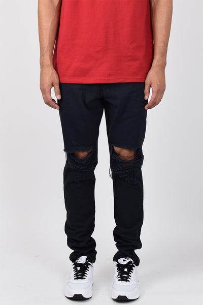 Black Ripped Tapered Denim Jeans