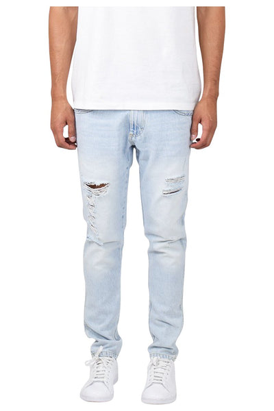 Light Stonewashed Ripped Tapered Jeans