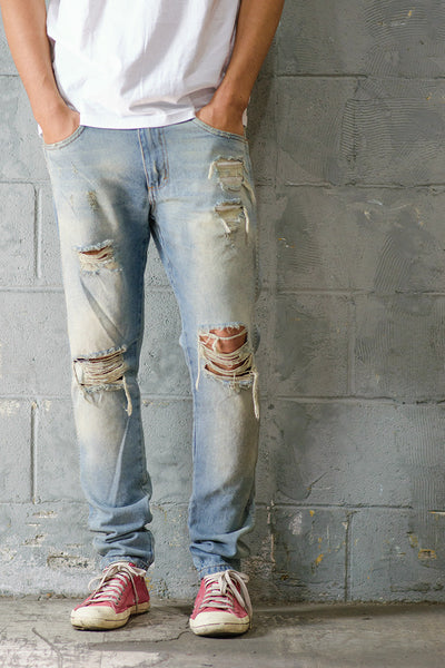 Light Indigo Dirty Ripped Jeans