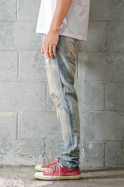 Light Indigo Dirty Ripped Jeans