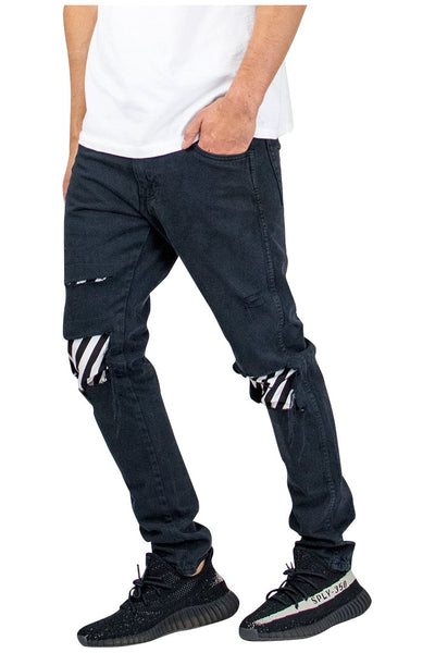 PREORDER Black Stripe Patched Jeans