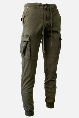 Olive Stretch Twill Cargo Joggers