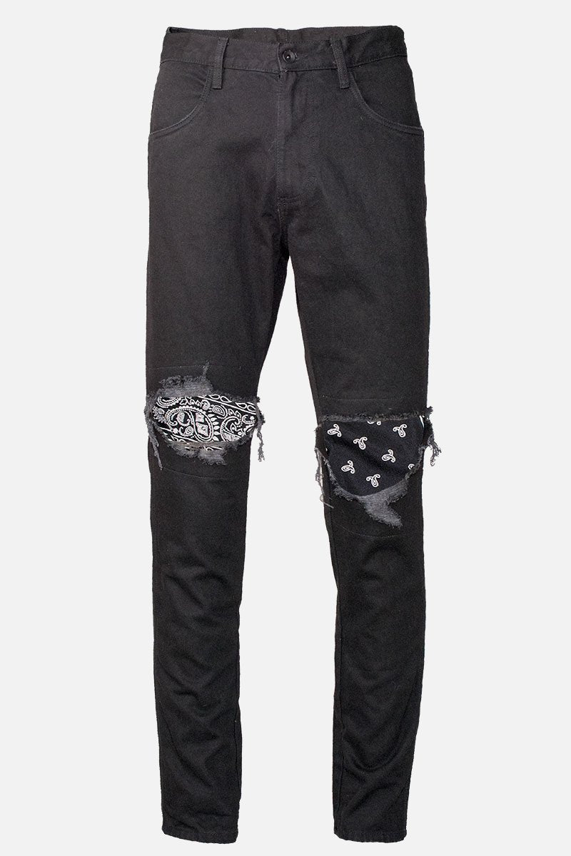 PREORDER Black Ripped Bandana Patched Jeans