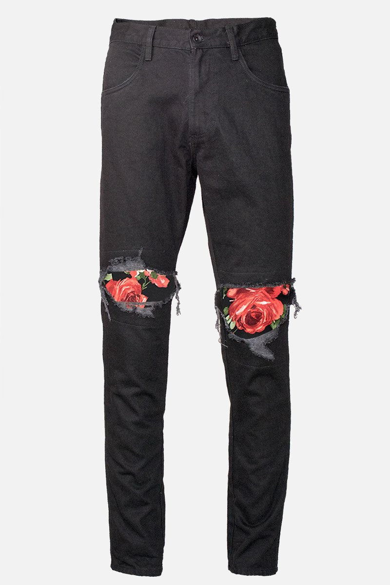 Black Ripped Floral Patched Jeans