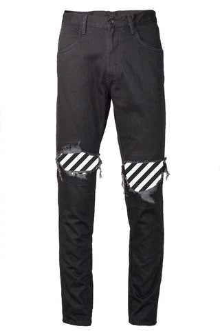 PREORDER Black Stripe Patched Jeans
