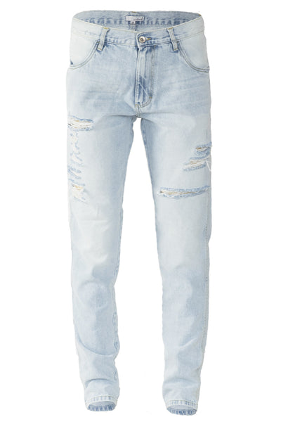 Light Stonewashed Ripped Tapered Jeans