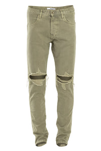 Bleached Olive Ripped Tapered Denim Jeans