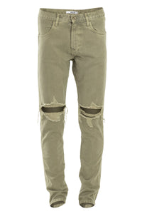 Bleached Olive Ripped Tapered Denim Jeans