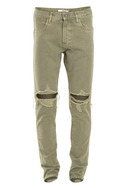 Bleached Olive Ripped Tapered Denim Jeans