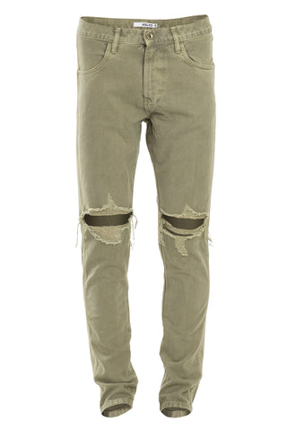 Bleached Olive Ripped Tapered Denim Jeans