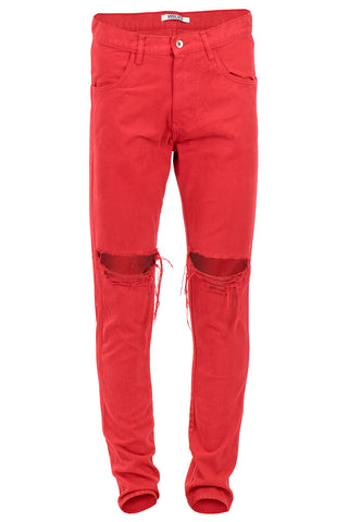 Red Ripped Tapered Jeans