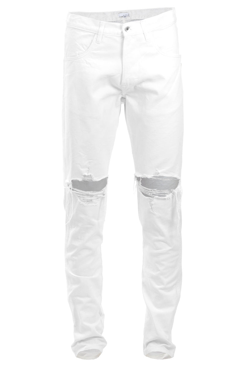 Off White Ripped Tapered Jeans