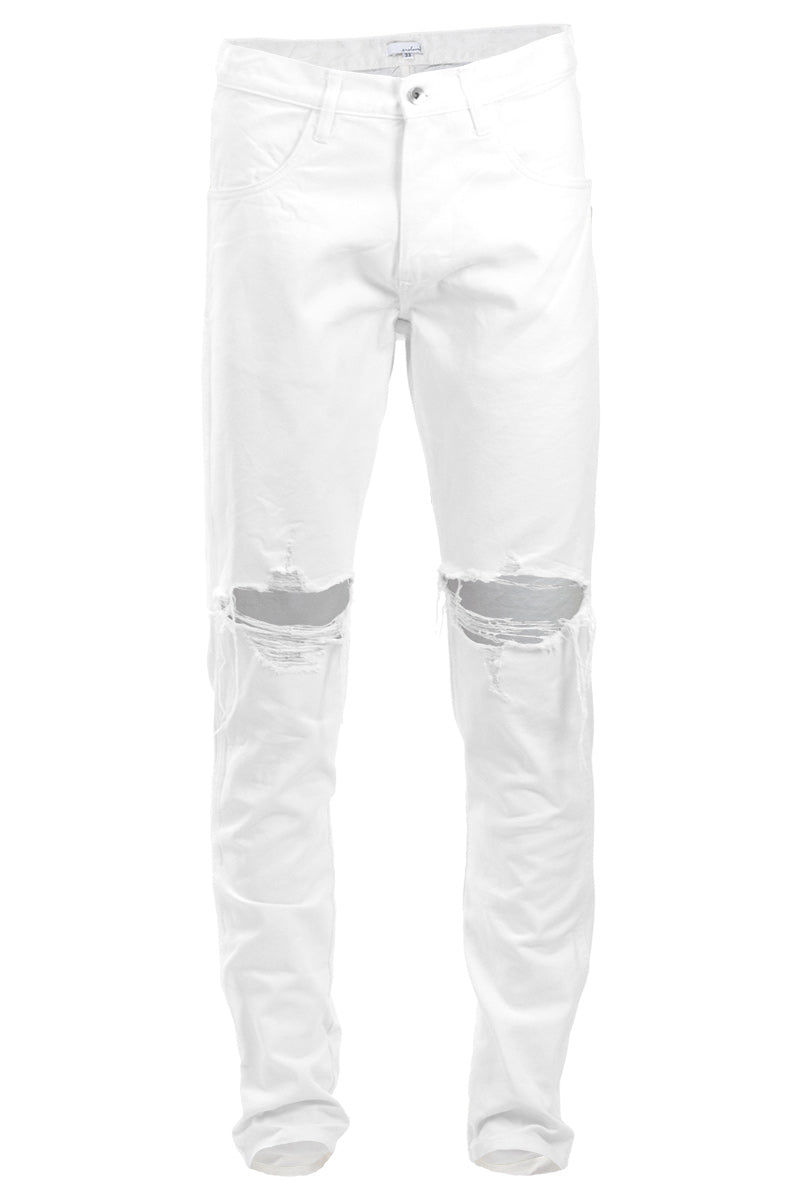 Off White Ripped Tapered Jeans