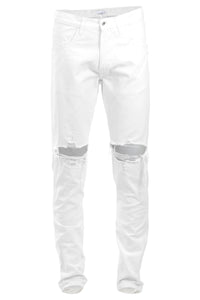 Off White Ripped Tapered Jeans