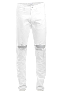 Off White Ripped Tapered Jeans