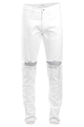 Off White Ripped Tapered Jeans